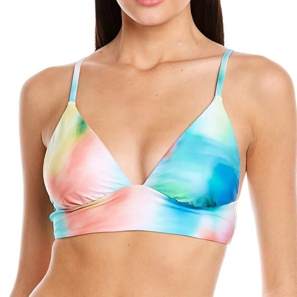 Citrus Reversible Pastel Tie-Dye Print V-Neck Bikini Swimsuit Top Size M NWT